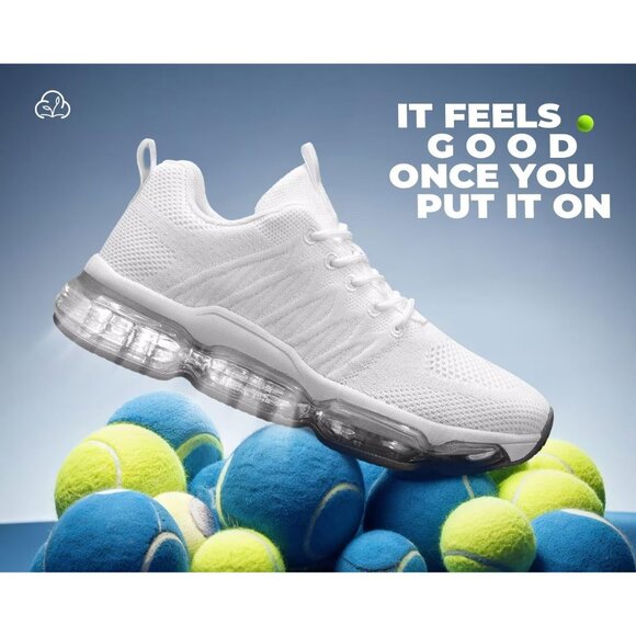 Women's Air Cushion Running Shoes Walking Jogging Sneakers Lace Up Tennis White - Picture 5 of 7